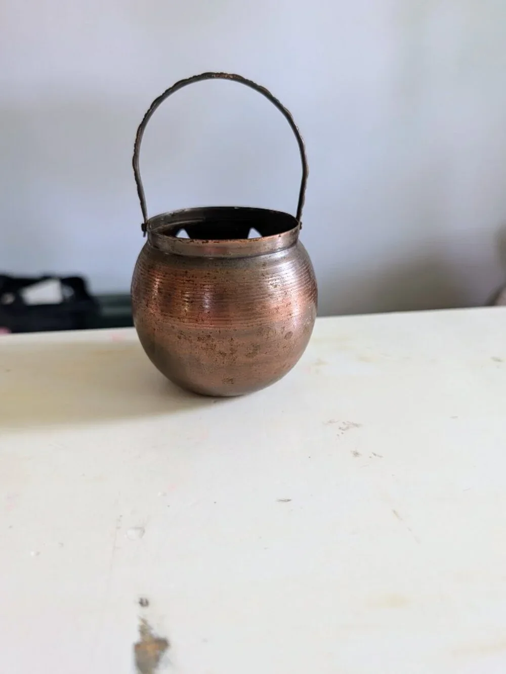 VTG Hosley USA Metal Jack-O'-Lantern Tealight Candle Holder Copper Halloween